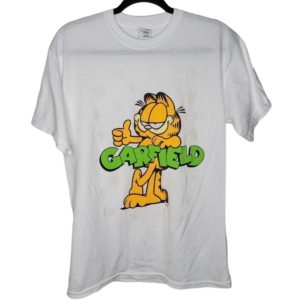 Vintage Y2K Garfield Paws All Over Cartoon Promo T-Shirt in White